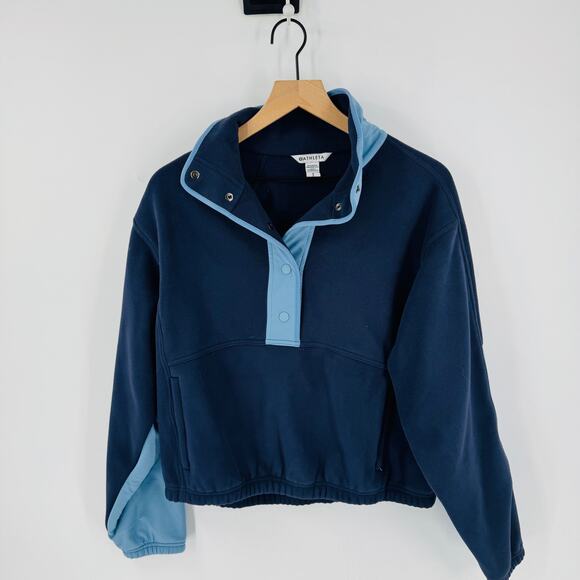 Athleta Microfleece Sweatshirt Navy & Sky High Collar Pullover Size S Small - Picture 9 of 9